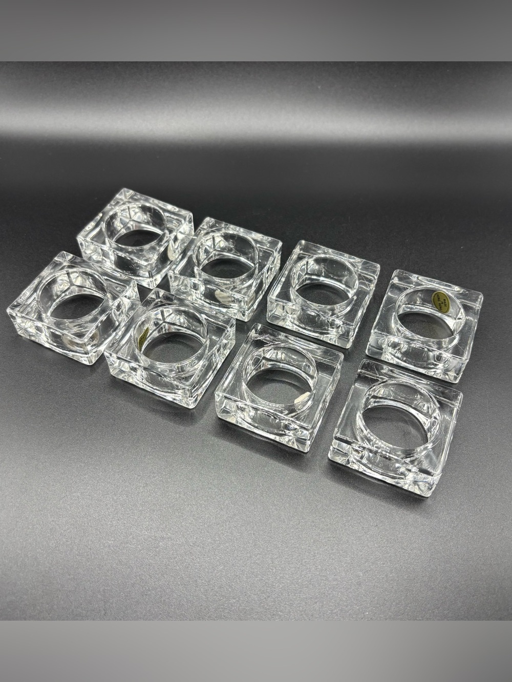 Vintage Clear Acrylic Square Napkin Rings - Set of 8 - Made in Hong Kong MCM